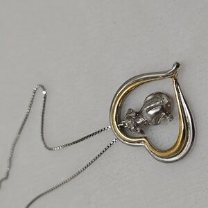 Sterling Silver & 24k Gold Heart Pendant Necklace with Dachshund Charm